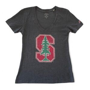 League Collegiate Stanford University V-Neck Tee — Grey, Size M (Fits S)